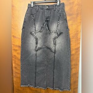 Black Denim Skirt with Star Design